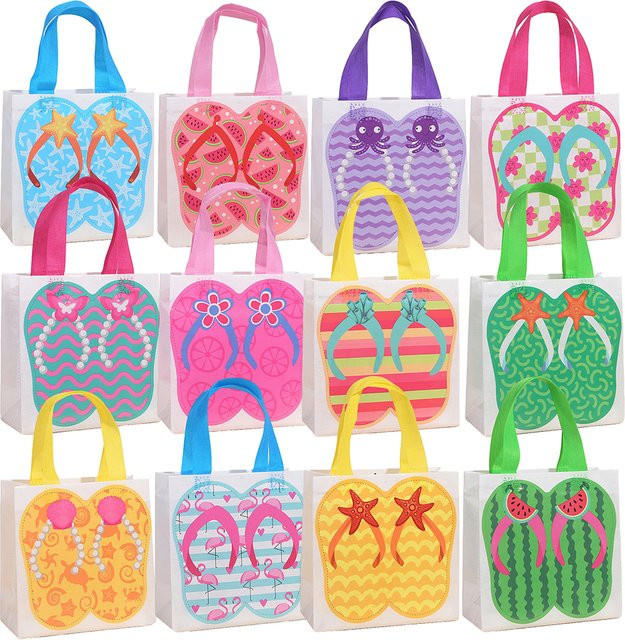 12 Stück Sommer-Hausschuhe Geschenkverpackungstaschen aus Vlies im tropischen Hawaii-Design für Strand, Geburtstag, Hochzeit und Party-Dekoration - Bild 1