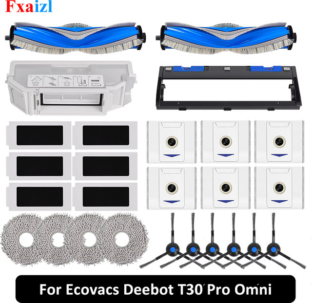 Ecovacs Ersatzteil-Set für Deebot T30 Pro Omni, T30 OMNI und YEEDI M12 Pro+ mit Rollenbürste, Seitenbürste, HEPA-Filter, Staubbeutel und Wischtüchern - Bild 1