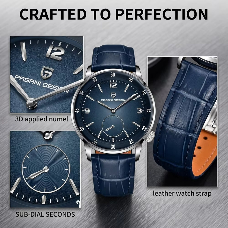 Pagani Design Automatik-Armbanduhr, Edelstahl, Blau, Leder, 42 mm, Herren - Bild 2