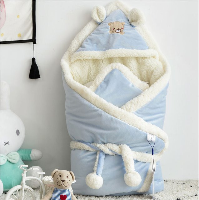 NUOYING Baby Winterdecke für Neugeborene, verdickter Steppquilt aus Polyester, Beige oder Blau - Bild 1