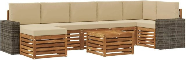 vidaXL Outdoor-Sofagarnitur L-Form aus massivem Akazienholz mit 8 Kissen in Natur und Beige - Bild 1