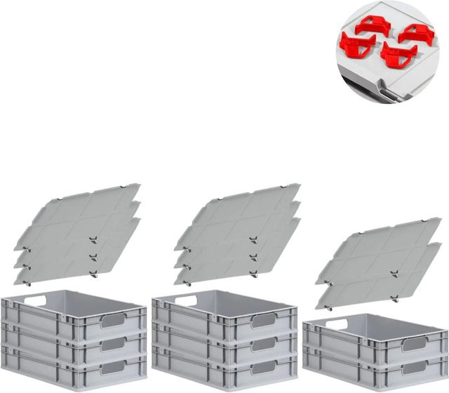PROREGAL Spar Set 8x Eurobox Nextgen Economy mit Auflagedeckel und 4x Schiebeschnappverschlüssen, Farbe Rot, H x B x T: 12 x 40 x 60 cm - Bild 1