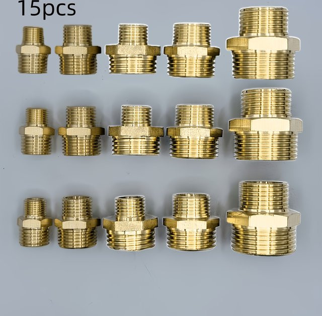 AGASHE Rohradapter Set 15 Stück doppelseitig mit Gewinde Euro- und US-Konvertierung aus Metall in Gold - Bild 1