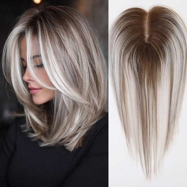HAIRCUBE Haarteil, Braun zu Platin Balayage, 12 Zoll, 100% Remy Echthaar, Damen - Bild 1