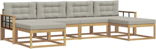 vidaXL Outdoor-Sofagarnitur L-Form aus Akazienholz mit Kissen in Weiß und Grau - Bild 1