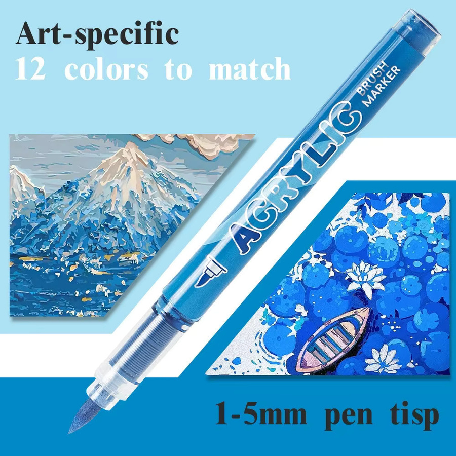 Kolorowys Acryl-Farbmarker Set mit 12 Stück, wasserfeste Acryl-Farbstifte mit Bürstenspitze für Kunststoff, Leinwand und Glas - Bild 2