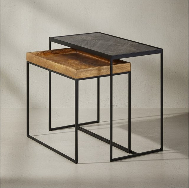 KADIMA DESIGN Industrielles Beistelltisch Set aus Mango Massivholz und Eisen in Anthrazit/Braun - Bild 1
