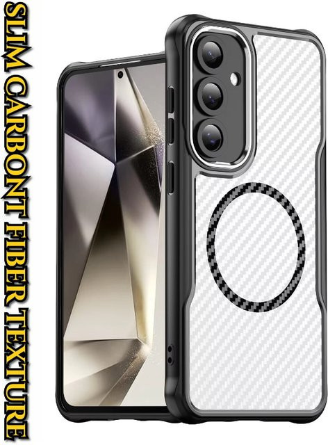 Luxus Slim PC Carbon Fiber Texture Magnetische Handyhülle für Samsung Galaxy S25 S24 FE Plus Ultra stoßfeste Anti-Drop Clear Case in Transparent und Schwarz - Bild 1