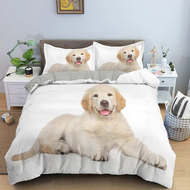 Bettwäsche-Set mit Golden Retriever Motiv von Binchi Fitness aus Mikrofaser, Farbe Weiß, B/H: 135 x 200 cm - Bild 1