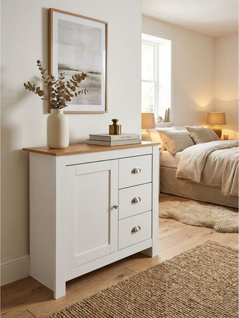 Modernes Sideboard KADIMA DESIGN in Weiß und Eiche mit 3 Schubladen und 1 Tür, B/H/T: 79 x 81 x 35 cm