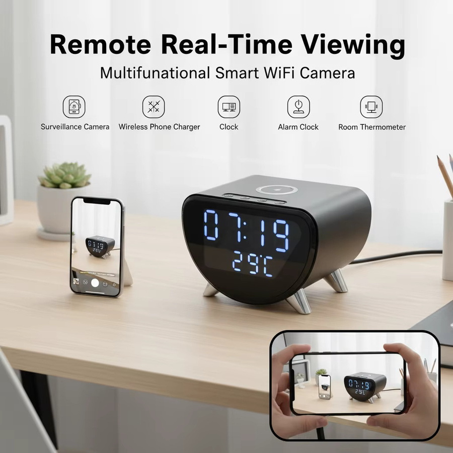 5-in-1 WLAN6 Kamera mit 4K-UHD Auflösung, kabellosem Ladegerät, Temperaturanzeige und 128 GB SD-Karte in Schwarz - Bild 4