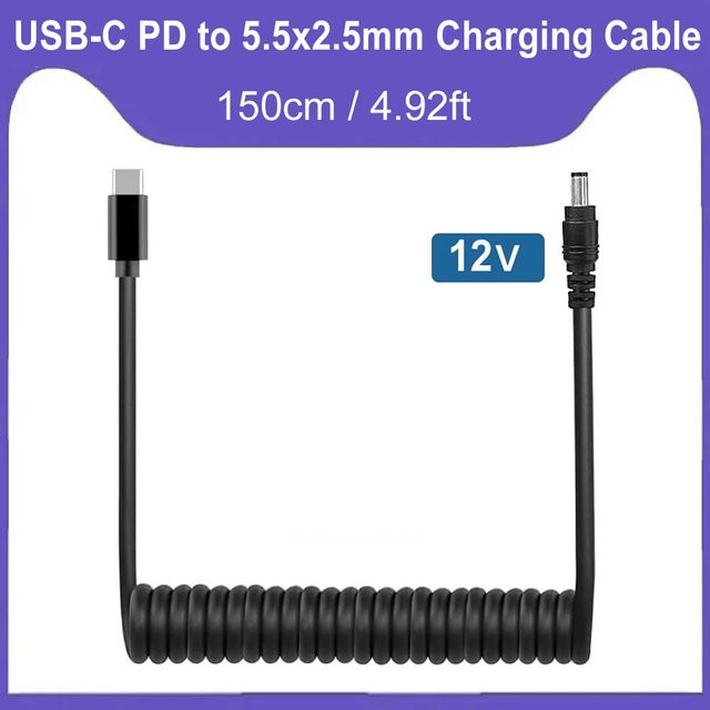USB-C auf 12 V DC-Klinkenstecker-Adapter Typ C PD-Ladekabel für LCD-Monitore und Radio, Schwarz, Anschlussgröße: 5,5 x 2,5 mm - Bild 1