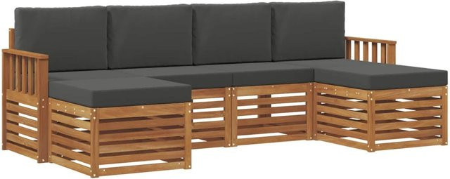 vidaXL Sofagarnitur 6-teilig aus Massivholz Akazie in Natur und Anthrazit mit Sitzkissen und Rückenpolstern - Bild 1