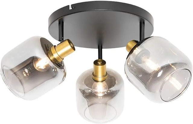 QAZQA Zuzanna Deckenspot 3-flammig in Schwarz und Gold mit Rauchglas, dimmbar - Bild 1