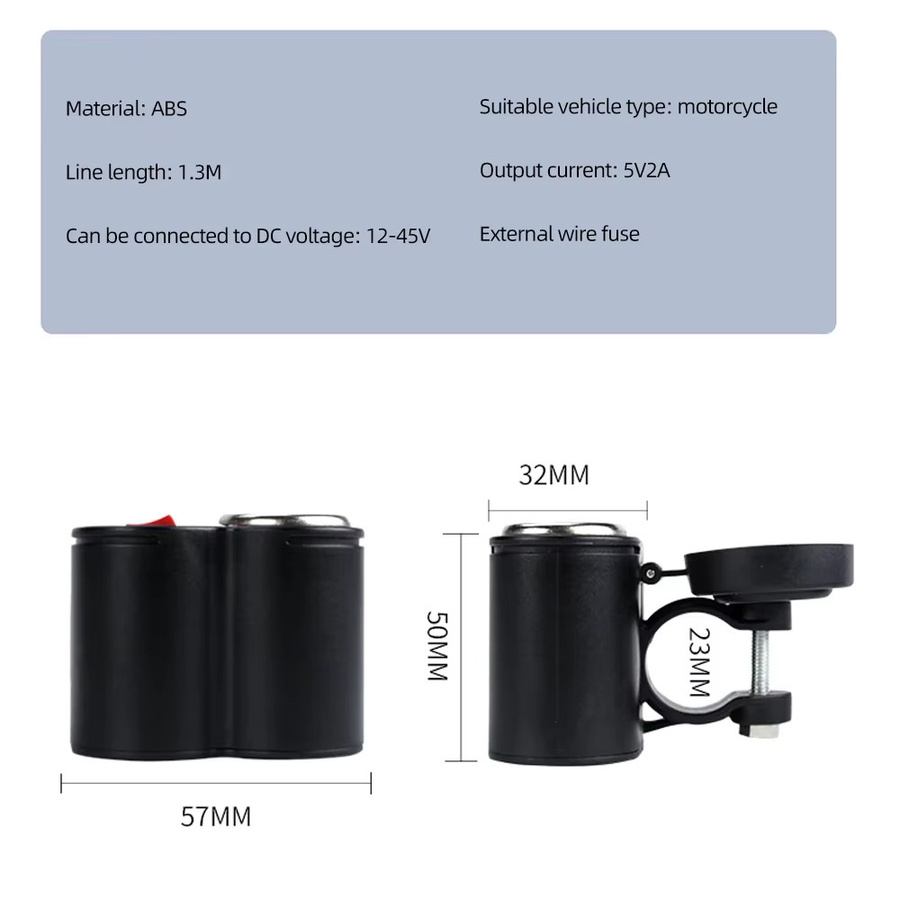 Wasserdichter USB Power Adapter für Motorrad Lenker mit Schalter und Zigarettenanzünder, 12V 2,0 A, Schwarz, USB-C und USB-A Anschlüsse für GPS Navigation und DVR - Bild 6