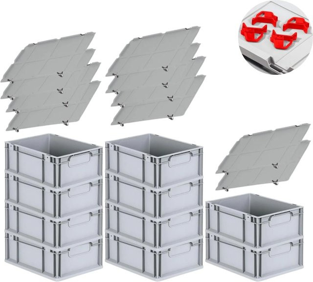 PROREGAL Spar Set 10x Eurobox Nextgen Economy mit Auflagedeckel und 4x Schiebeschnappverschlüssen, Farbe Rot, H x B x T: 17 x 30 x 40 cm, 16 Liter pro Box - Bild 1