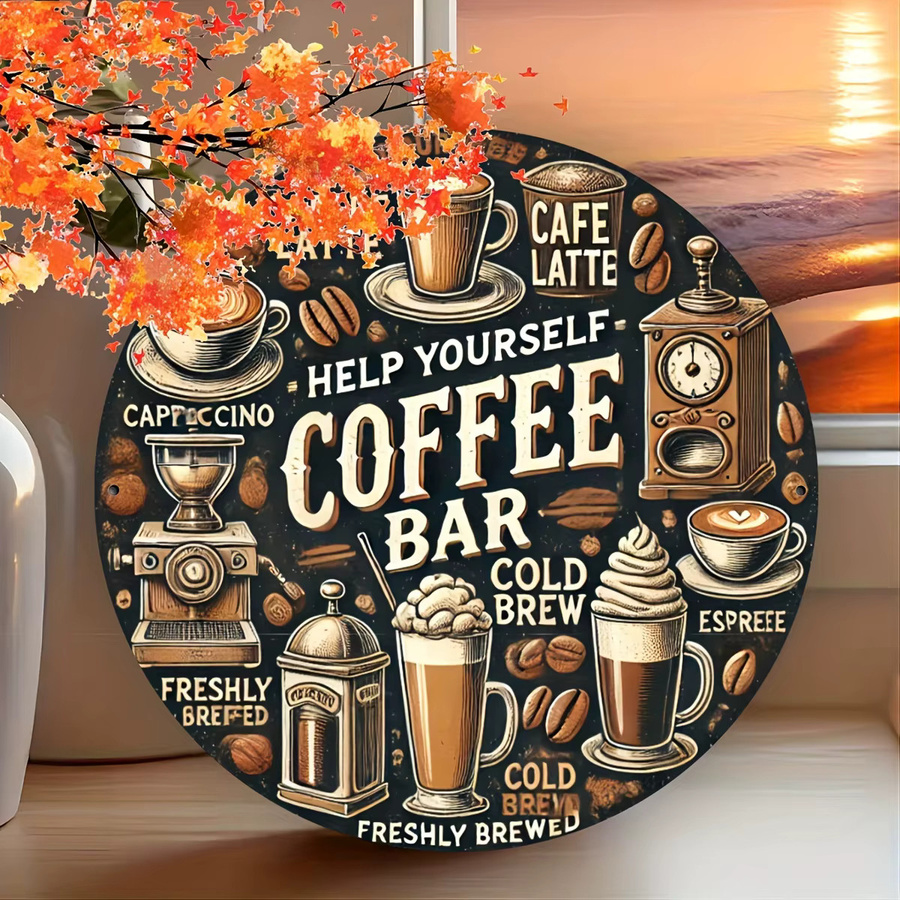 Potdemiel Vintage-Metallschild rund für Kaffeebar und Garten, dekorative Eisen-Wandkunst in Multicolour, Durchmesser: 20,3 cm - Bild 5