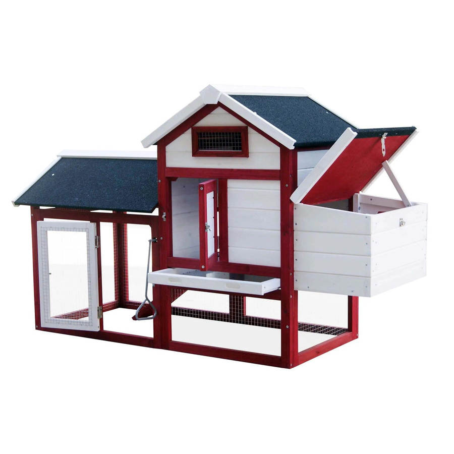 Wiltec Hühnerstall mit Freilauf aus Tannenholz, rot-weiß lackiert, B/T/H: 152 x 52 x 92 cm - Bild 2