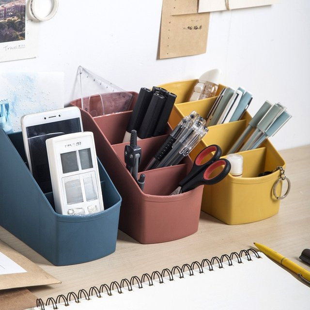 Desktop-Aufbewahrungsbox in Beige aus Kunststoff für Wohnzimmer, Kosmetik und Schreibwaren, B/T/H: 16,7 x 12,5 x 12,5 cm - Bild 1