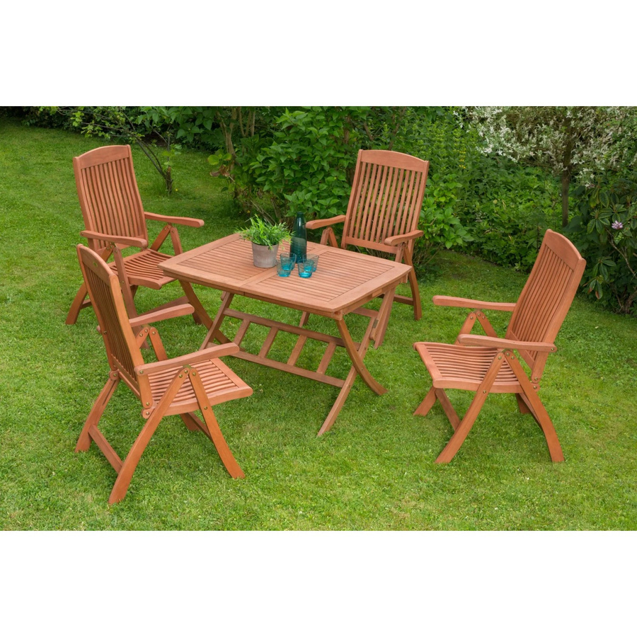 Merxx Gartenmöbel-Set Maracaibo 5-tlg. aus Eukalyptus-Holz in Braun mit Klappausziehtisch - Bild 2