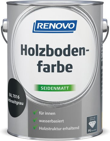 RENOVO Holzbodenfarbe wasserbasiert in Anthrazit Grau, satin-matt und kratzfest - Bild 1