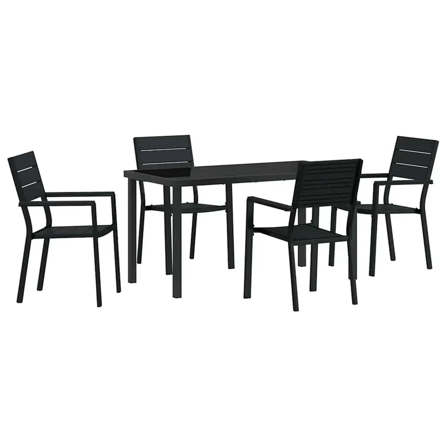 vidaXL Garten Essgruppe 5-teilig aus HDPE und Stahl in Schwarz mit Einscheibensicherheitsglas für Terrasse und Außenbereich - Bild 2