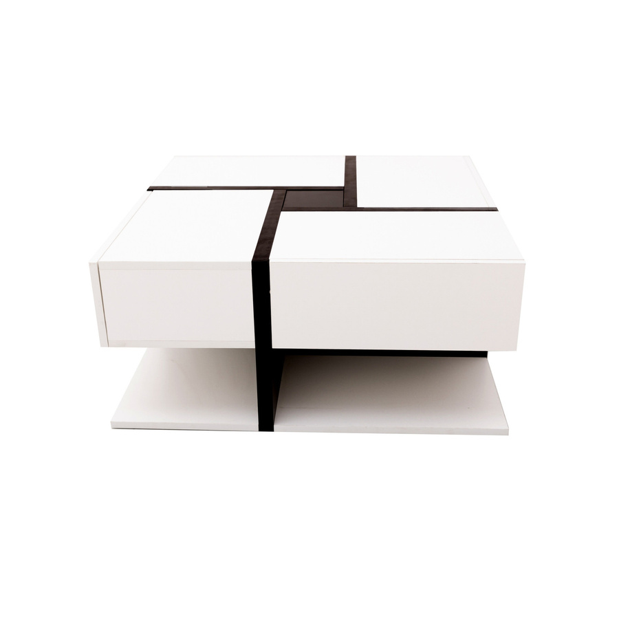 Aosom Couchtisch mit 4 Schubladen in Hochglanz-Design, Weiß und Schwarz, B/T/H: 78 x 78 x 36 cm - Bild 2