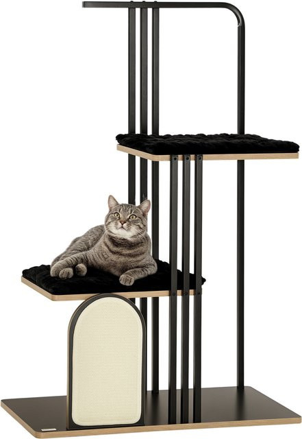 PawHut Kratzbaum Schwarz mit 2 Plattformen und Kissen, moderner Katzenbaum aus Metall und MDF, B/H/T: 48 x 128 x 85 cm - Bild 1