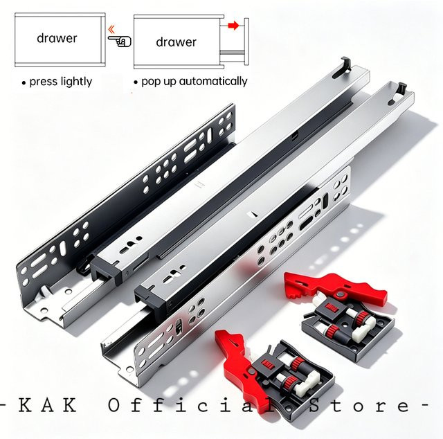 KAK Untergebaute Schubladenschienen mit Soft-Close-Funktion und Push-to-Open Mechanismus, 2 Stück/1 Paar, Silber, Tragkraft: 25 kg - Bild 1