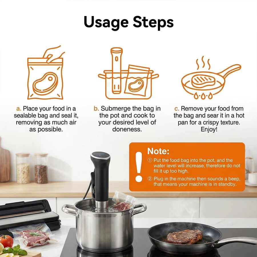 Podofo Slow Cooker mit 1400W Leistung, IPX7 wasserdicht, präzise Temperaturkontrolle und Digitalanzeige aus Edelstahl - Bild 4
