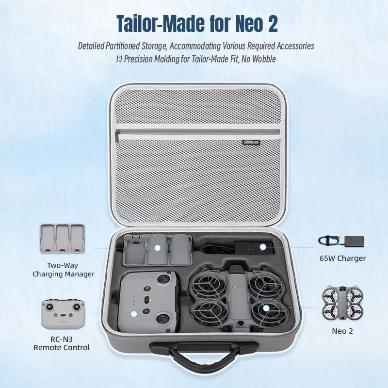 DJI NEO 2 RC-N3 Hartschalen-Tragetasche Stoßdämpfende Aufbewahrungsbox in Grau - Bild 4