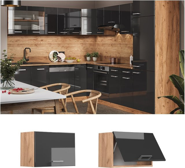 Vicco Hängeschrank R-Line Küchenschrank Anthrazit Gold Hochglanz B: 60 cm, H: 40 cm, T: 31 cm - Bild 1