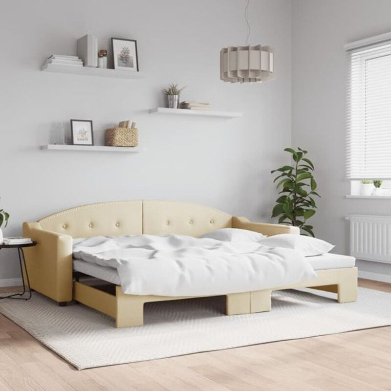 Ausziehbares Funktionsbett vidaxl in Beige aus Stoff und Holz mit B/T: 200 x 90 cm - Bild 1