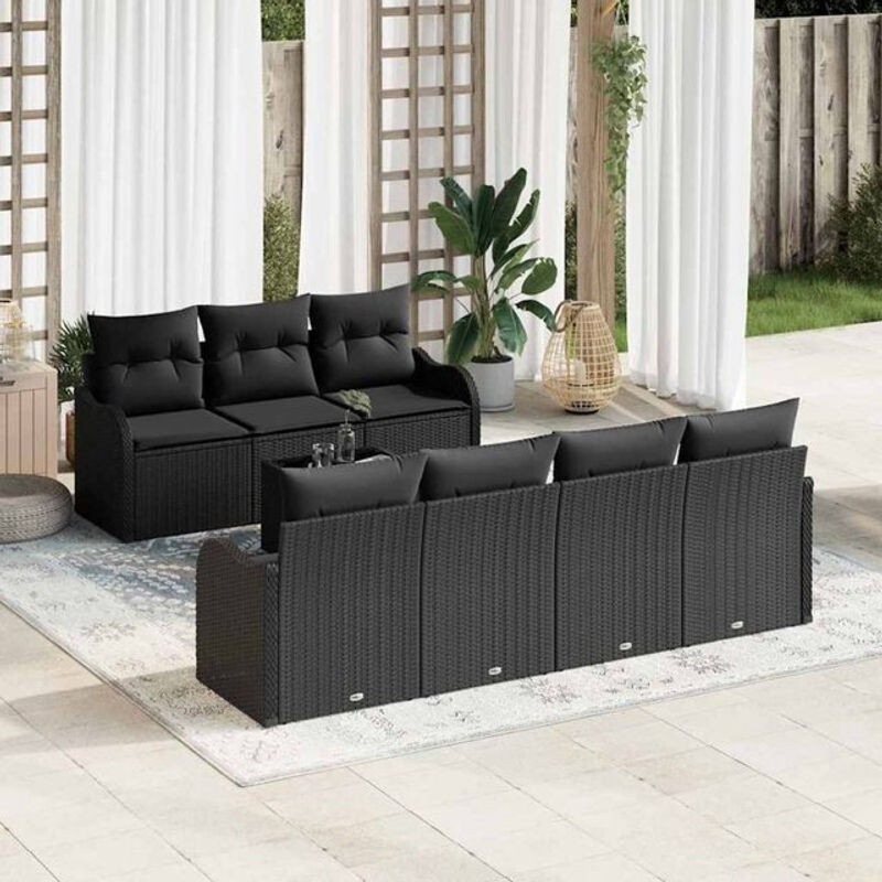 Vidaxl Garten-Sofa-Set aus Polyrattan mit Kissen in Schwarz, 8-teiliges Loungemöbel-Set, B/T/H: 55 x 55 x 37 cm - Bild 1