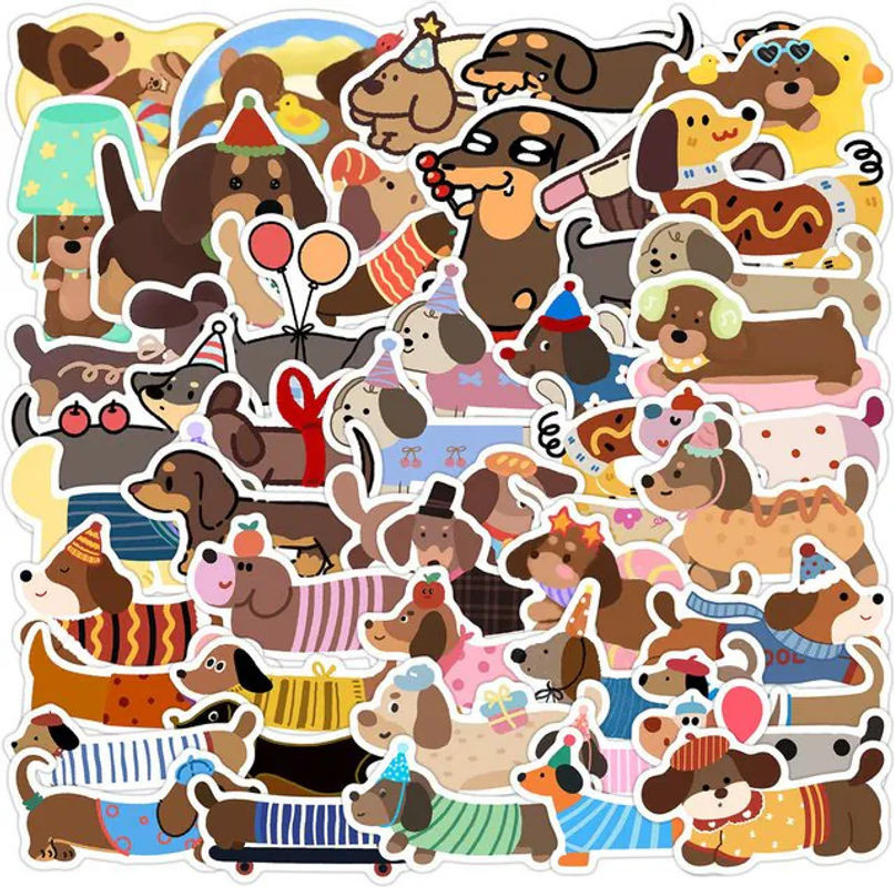 50 Blatt Dackel-Doodle-Aufkleberrolle von AnimeWorlds Store aus wasserfestem Vinyl in Mehrfarbig - Bild 1