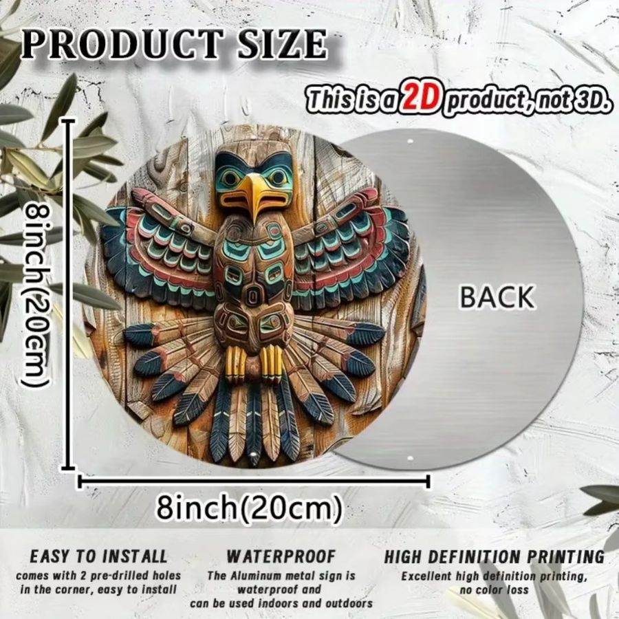 CIFBUY Native American Totem Pole Wandkunst aus wasserdichtem Aluminiumschild - Bild 2