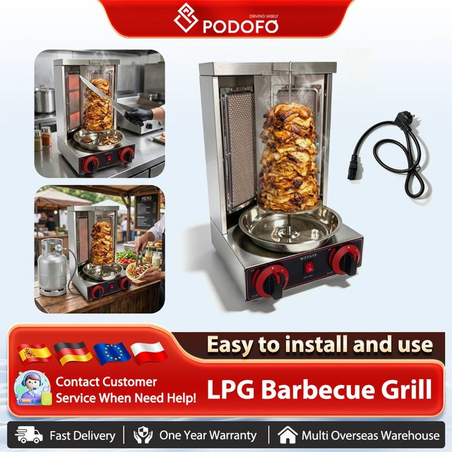 Podofo LPG Gasgrill mit 2 Infrarot-Brennern und 360-Grad-Drehfunktion, vertikaler BBQ-Grill in Silber - Bild 1