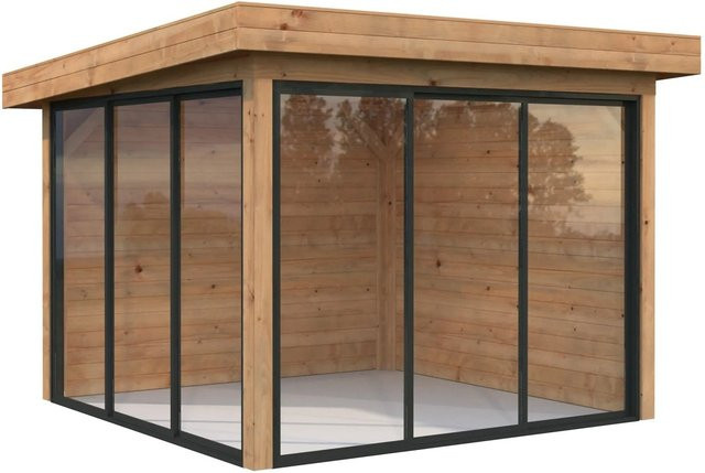 Palmako Pavillon Lenna Set 401 Slide aus Fichtenholz in Braun mit Pultdach und Alu-Schiebetüren B/H/T: 300 x 245 x 300 cm - Bild 1