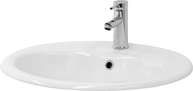 LuxeBath Waschbecken aus Keramik in Weiß, Oval mit Überlauf, B/T/H: 57 x 48,5 x 19,5 cm - Bild 2