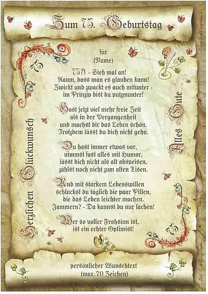 Personalisierte Urkunde zum 75. Geburtstag in Beige mit Vintage-Design und Wunschtext - Bild 1