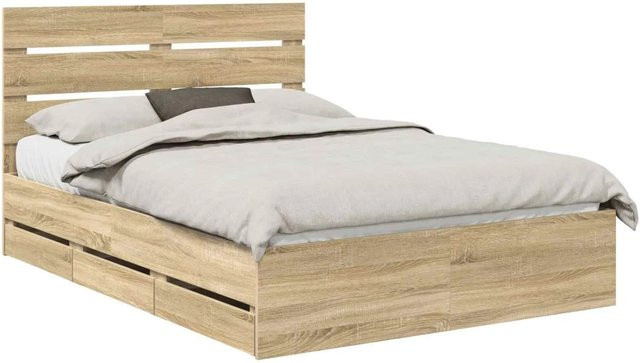 vidaXL Bettrahmen Sonoma-Eiche mit Schubladen, Farbe Braun, B/T/H: 140 x 190 cm, aus Holzwerkstoff - Bild 1