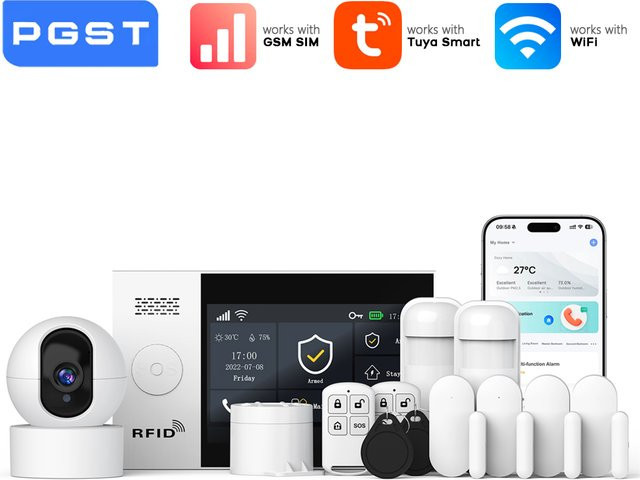 PGST Tuya WiFi GSM Alarmsystem in Weiß mit 1080P IP-Kamera und Bewegungsmelder, kompatibel mit Alexa und Google Home - Bild 1