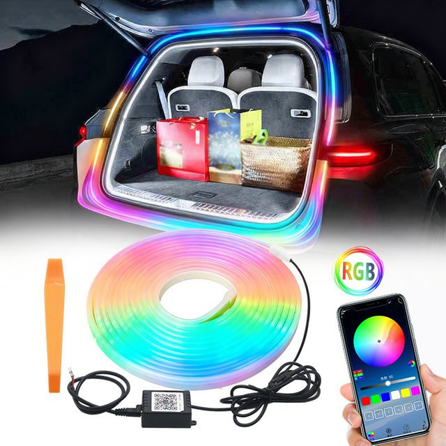 4M RGB LED Auto Innenbeleuchtung mit App-Steuerung, flexible wasserdichte Neon-Flex Ambiente-Lichtleiste für 12V Fahrzeuge, Multicolour - Bild 1