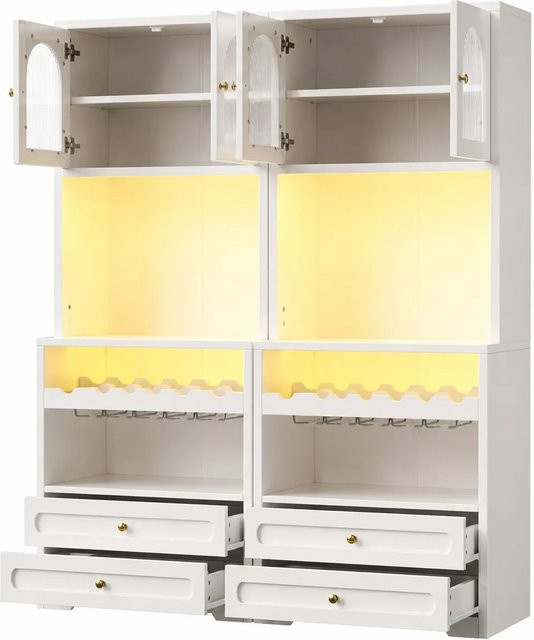 Merax Hochschrank in Weiß mit Glastüren, App-gesteuerter LED-Beleuchtung, Musik-Sync, Weinregal und USB-Anschluss, H x B x T: 180 x 40 x 40 cm - Bild 1