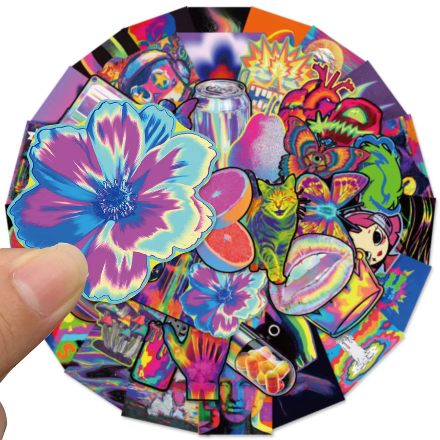 50 Stück PickJoy Aufkleber mit abstrakten Retro Psychedelischen Motiven in Multicolour für Skateboard, Wand und Schreibtisch - Bild 2