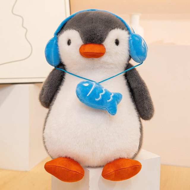 Simulations-Ohrhörer Pinguin Plüschtier kleiner Fisch zum Umhängen, Marinepinguin - Bild 1
