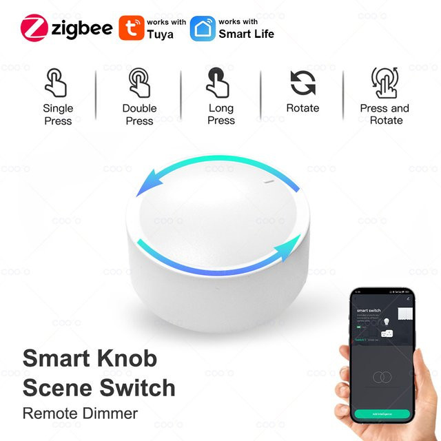 Tuya ZigBee Smart Knob Schalter von Coolo, drehbarer Dimmer und drahtlose Szene-Taste in Weiß zur Automatisierung deiner Haushaltsgeräte - Bild 1
