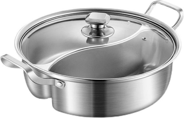 Yiran Furniture Geteilter Hotpot aus 316 Edelstahl für Induktionskochfelder, Farbe: Grau, Durchmesser: 32 cm - Bild 1