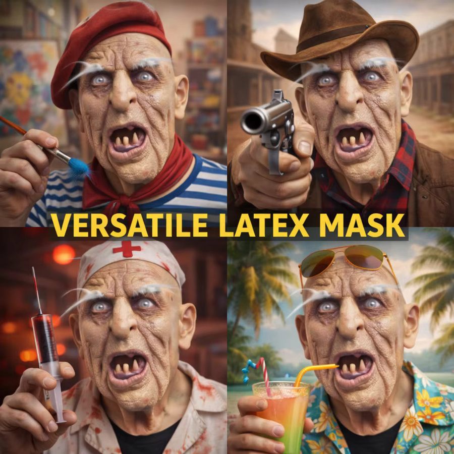 patygr Horror-Maske eines alten Mannes, Latex, Halloween, Unisex - Bild 6