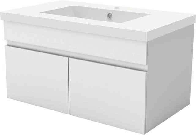 AICA Badmöbel Set BERGEN 2-teilig: Waschtisch aus Mineralguss und Unterschrank mit Softclose, Weiß Matt, Breite: 80 cm - Bild 1